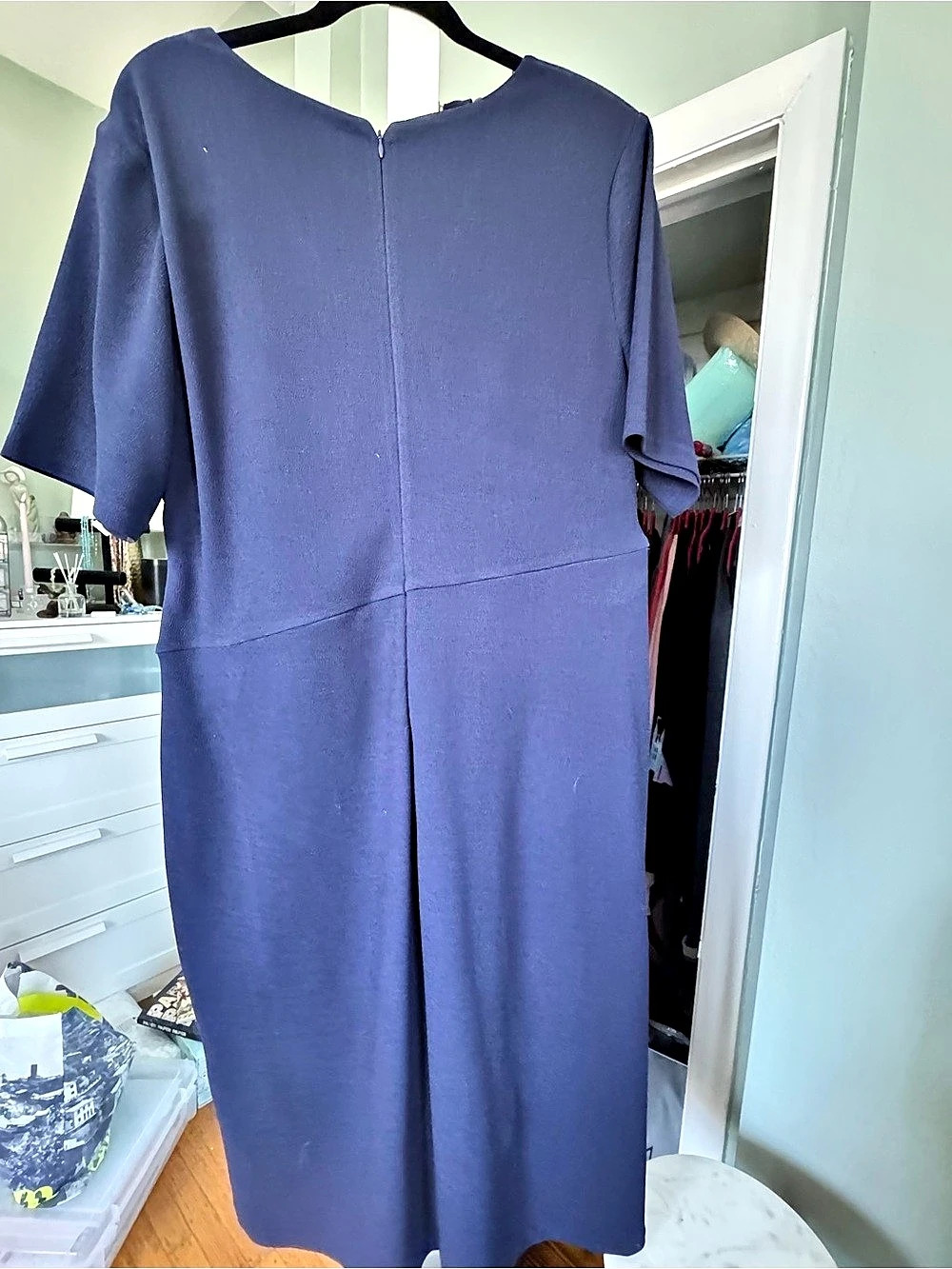 Adrianna Papell Draped Midi Dress in Navy Blue Size 18w Like New only worn once.